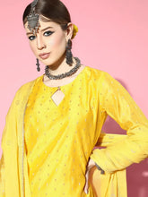Women Yellow Woven Design Kurta Sharara With Dupatta